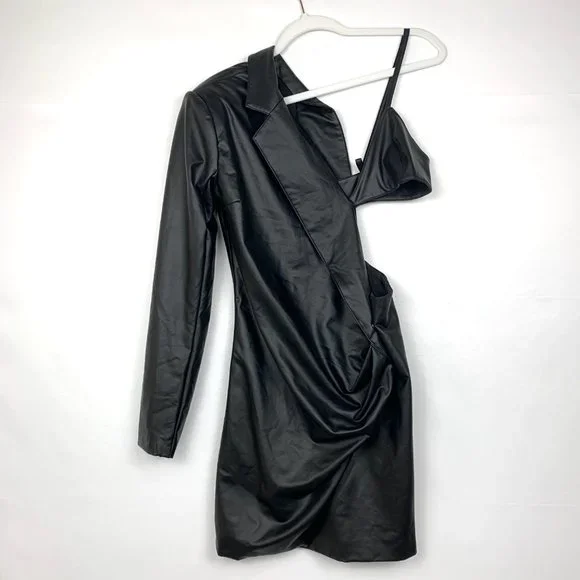 NWT Ronny Kobo X REVOLVE Sabrina Cut Out Blazer Mini Dress Leather Black - Picture 7 of 12